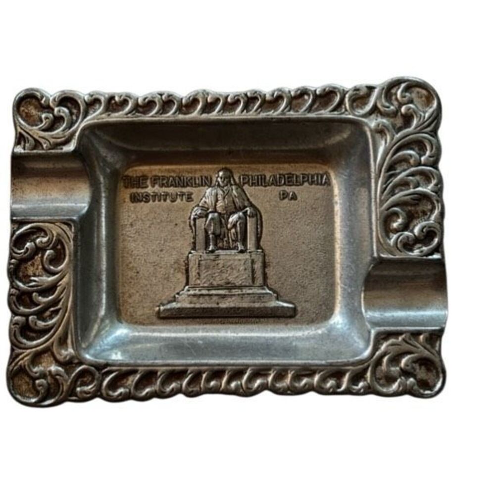 VTG The Franklin Institute Philadelphia PA Souvenir Metal Ashtray Mid Century